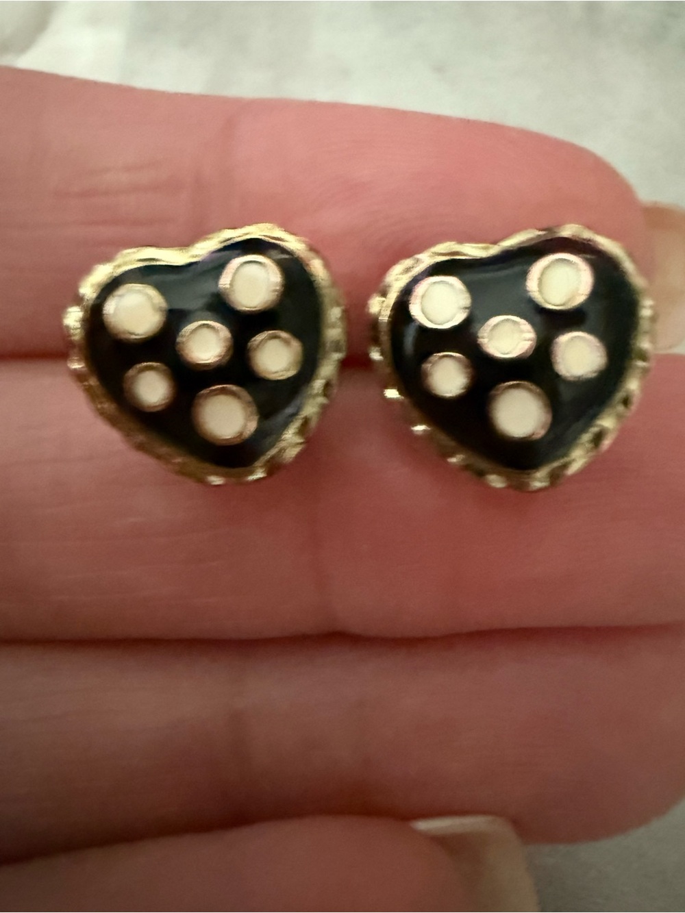 Kate Spade Polka Dot Gold-Trim Black Heart Stud Earrings
